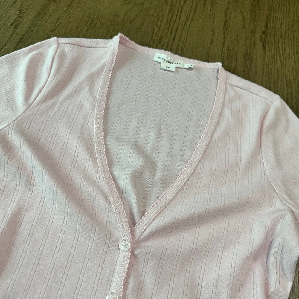 Good American Pointelle Cardigan Size XS Pink - Picture 2 of 7